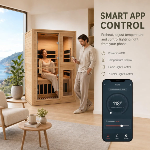 Infrared Sauna Designed for Home Relaxation, Canadian Hemlock Wood, Smart App Control, 2000W Heating