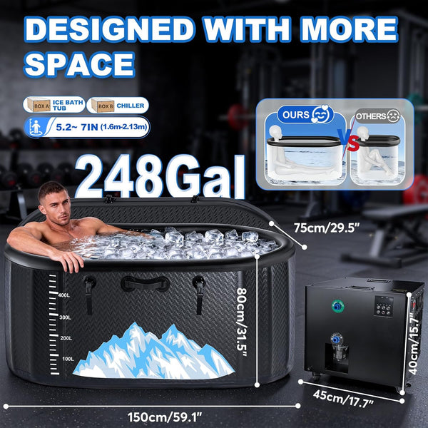 Cold Plunge Tub Designed for At-Home Recovery, 248 Gallon Capacity, 1HP Chiller System, WiFi Control