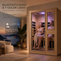 2 Person Far Infrared Sauna with Smart APP Control, Canadian Hemlock Wood Indoor Sauna Room, 2000W Low EMF Fast Heating Home Dry Sauna, 7 Color Chromotherapy, Bluetooth Speakers for Relaxation