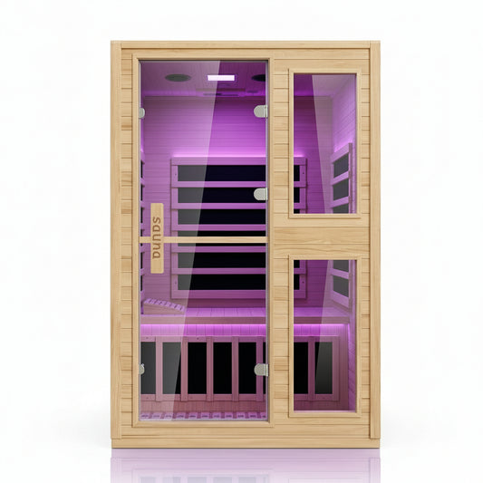 2 Person Far Infrared Sauna with Smart APP Control, Canadian Hemlock Wood Indoor Sauna Room, 2000W Low EMF Fast Heating Home Dry Sauna, 7 Color Chromotherapy, Bluetooth Speakers for Relaxation