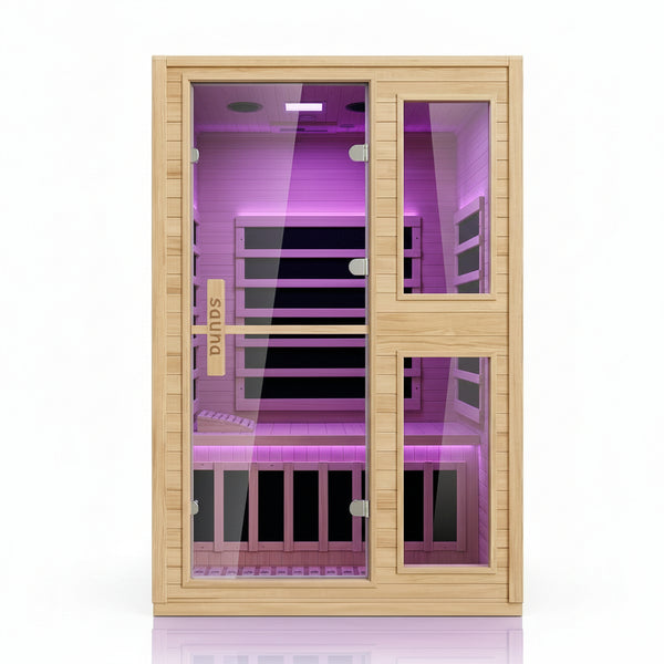 2 Person Far Infrared Sauna with Smart APP Control, Canadian Hemlock Wood Indoor Sauna Room, 2000W Low EMF Fast Heating Home Dry Sauna, 7 Color Chromotherapy, Bluetooth Speakers for Relaxation