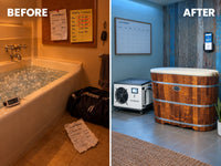 WOODBRIDGE 54" Indoor Cold Plunge Tub W/ 1.3 HP White Chiller – Rapid Cooling & Heating, Ozone Sanitation, Filter Circulation System, Wifi-Enabled & Remote Control via APP, Insulated Tub Cover — Before & After